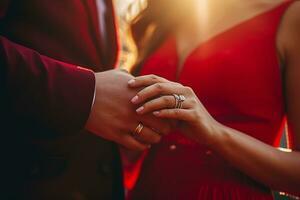 ai gerado homem presente anel para mulher. oferta noivado anel para casamento proposta. foto