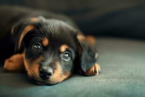 ai gerado uma Preto fofa rottweiler cachorro foto