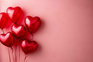 ai gerado vermelho coração em forma balões em Rosa fundo, dia dos namorados dia celebração foto