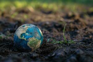 ai gerado planta terra cercado de indiferenciado Lixo foto