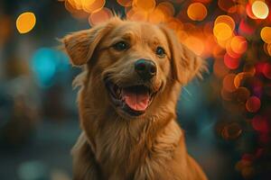 ai gerado uma feliz cachorro dentro festa festival foto