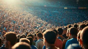 ai gerado grande grupo do esporte ventilador em estádio foto