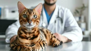 ai gerado generativo ai, fofa gato ser examinado de profissional veterinário dentro veterinario clínica foto