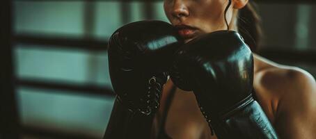 ai gerado generativo ai, mulher Treinamento boxe vestindo boxe luvas, fêmea boxer foto