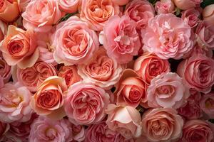 ai gerado muitos Rosa rosas perto para 1 outro foto