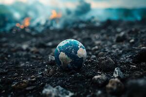 ai gerado planta terra cercado de indiferenciado Lixo foto