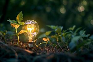 ai gerado terra hora energia salvando e emissão redução verde de Meio Ambiente proteção salvando eletricidade fundo foto