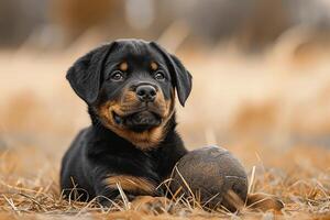 ai gerado uma Preto fofa rottweiler cachorro foto