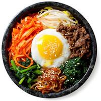 ai gerado colorida e nutritivo bibimbap dentro tigela isolado em uma limpar \ limpo branco fundo, vibrante coreano arroz prato foto