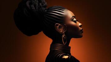 ai gerado perfil do uma Preto mulher com a africano nacional Penteado foto