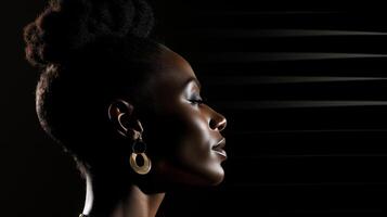 ai gerado perfil do uma Preto mulher com a africano nacional Penteado foto