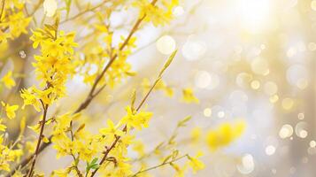 ai gerado amarelo flores do forsítia, Além disso conhecido Como a japonês dogwood. foto