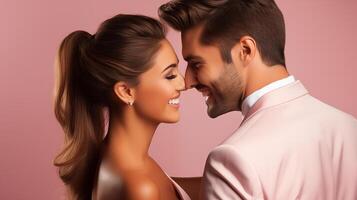 ai gerado íntimo casal partilha uma concurso momento dentro rosado ambiente foto