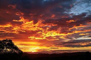 ai gerado a céu em chamas com caloroso matizes Como a Sol conjuntos, fundição uma mágico verão brilho foto