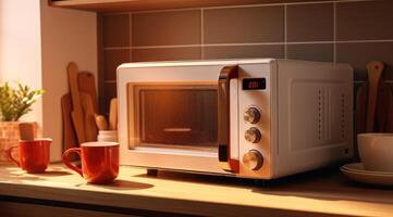 ai gerado uma microondas forno senta dentro uma cozinha foto