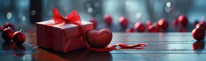ai gerado uma caixa do dia dos namorados dia presente e uma vermelho coração com uma arco foto