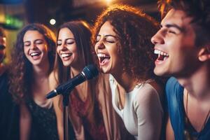 ai gerado uma grupo do amigos cantando dentro uma Barra foto