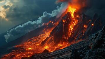 ai gerado apocalíptico visão do uma vulcão em erupção foto