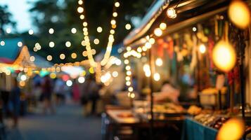 ai gerado generativo ai, Comida caminhão rua festival, borrado luzes fundo, atmosférico bokeh, silenciado cores foto