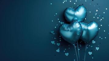 ai gerado generativo ai, frustrar azul balões dentro coração forma e confete para dia dos namorados dia ou Casamento com cópia de espaço foto