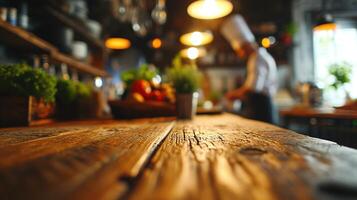 ai gerado generativo ai, ocupado chefs trabalhando em a restaurante cozinha , borrado fundo foto