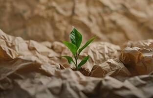 ai gerado generativo ai, plantar brotar com verde folhas crescendo a partir de reciclado papel. eco, zero desperdício, plástico livre e meio Ambiente conceito foto