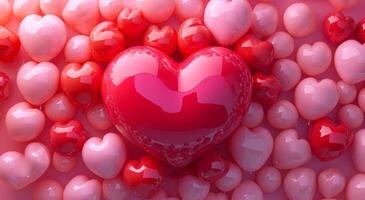 ai gerado coração fundo com muitos vermelho e Rosa balões foto