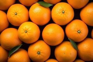 ai gerado cheio quadro, Armação do todo maduro laranjas colocada juntos Como fundo foto