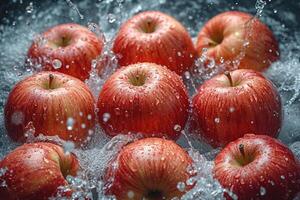 ai gerado a vermelho maçãs caiu para dentro a água . respingo do água foto