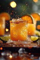 ai gerado frio e refrescante coquetel laranja soco em uma Sombrio fundo foto