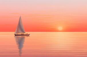 ai gerado pôr do sol luz refletindo em uma barco a vela foto