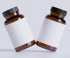 garrafa pílulas suplemento garrafa zombar acima. 1 garrafa. em branco rótulo. 3d ilustração. isolado em fundo foto