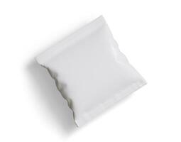 em branco plástico lanche saco brincar, branco batata salgadinhos recipiente, 3d Renderização isolado em branco fundo foto