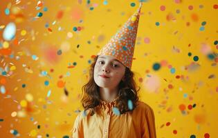 ai gerado uma menina vestindo uma festa chapéu foto