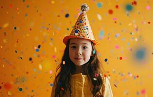 ai gerado uma menina vestindo uma festa chapéu foto