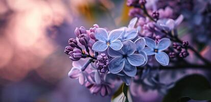 ai gerado uma solteiro roxa lilás flor é sentado baixa foto