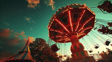 ai gerado colorida passeios às a diversão parque foto