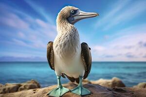 ai gerado a raro de pés azuis booby descansos em a de praia. ai gerado foto