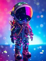 ai gerado a astronauta dentro uma colorida terno em pé em uma brilhante fundo foto