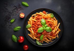 ai gerado foto Macarrão Penne massa dentro tomate molho