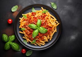 ai gerado foto Macarrão Penne massa dentro tomate molho