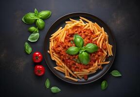 ai gerado foto Macarrão Penne massa dentro tomate molho