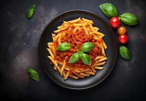 ai gerado foto Macarrão Penne massa dentro tomate molho