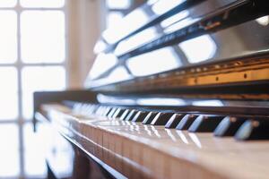 lindo piano fundo estão conjunto de a janela dentro a manhã esperando para a pianista para venha para prática dentro a manhã para reduzir a erro do tendo para executar a piano desempenho às uma show foto