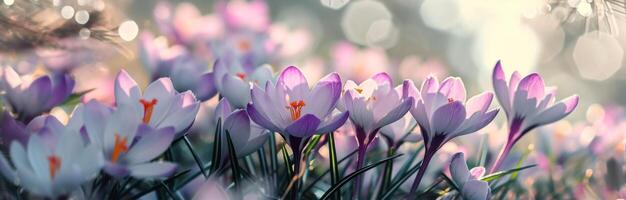 ai gerado colorida açafrões florescendo dentro a fundo flor foto