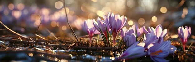 ai gerado açafrão flores estão florescendo para a terra foto