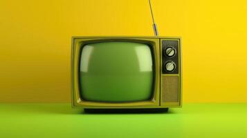 ai gerado retro televisão em amarelo e verde fundo foto
