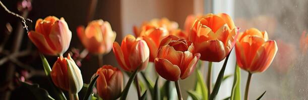 ai gerado laranja tulipas em fundo foto