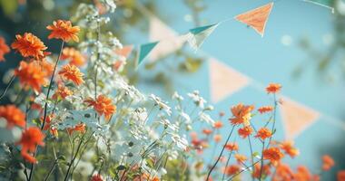 ai gerado branco e azul estamenha com brilhante colori flores dentro eles foto