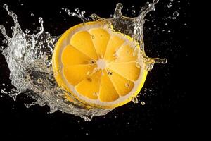 ai gerado uma fatia do limão espirrando para dentro uma respingo do água foto